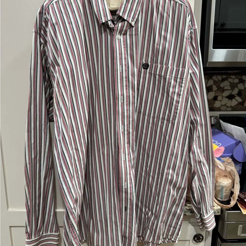 Cinch Red and White Striped Men's Shirt